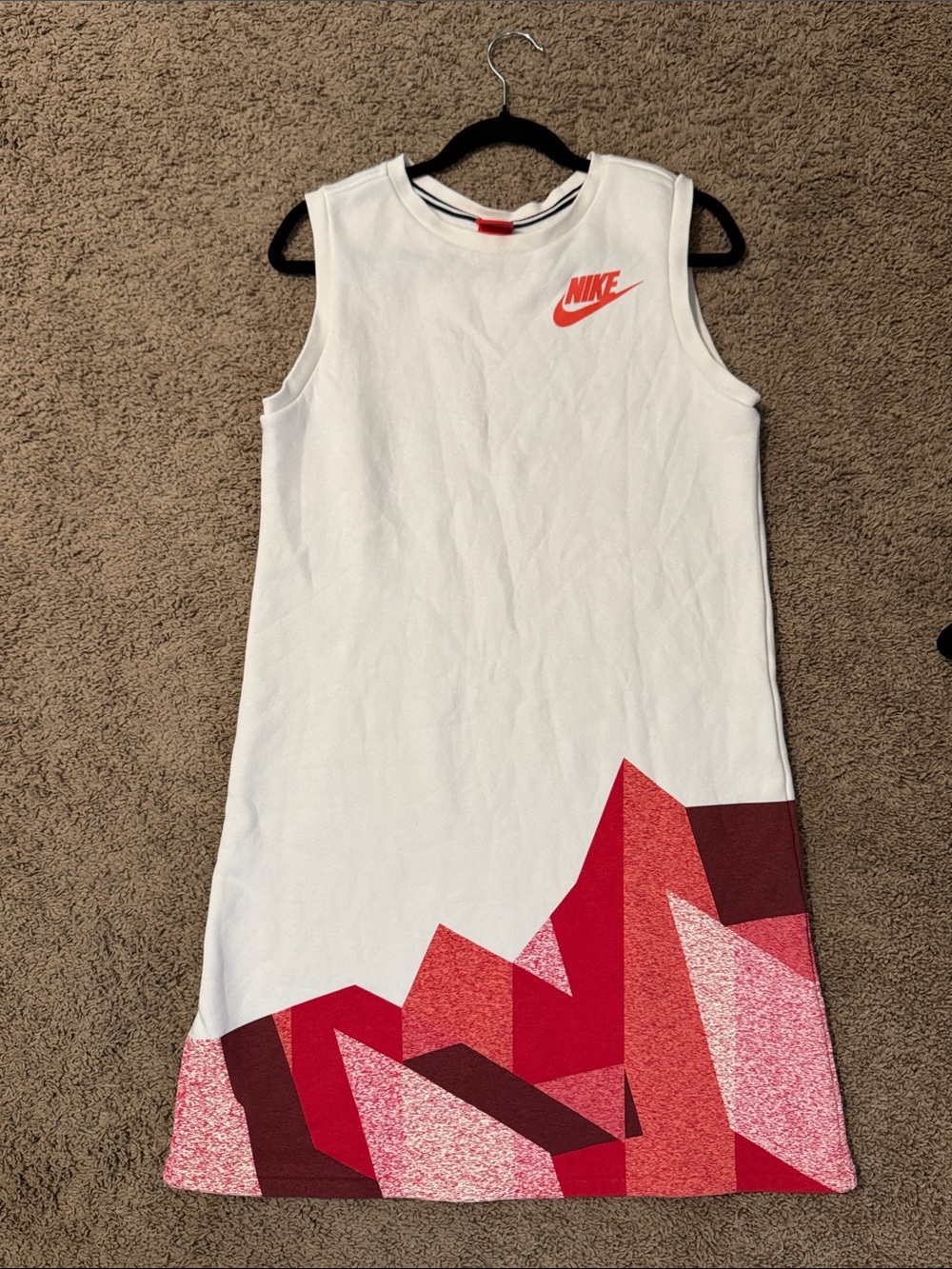 Nike White Sweatshirt Dress with Red Swoosh
